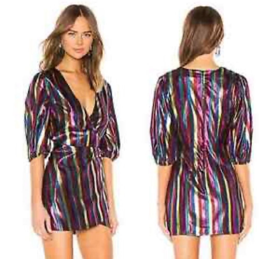 LOVERS + FRIENDS | Frida Striped Mini Dress in Metallic Multicolor Women’s XXS